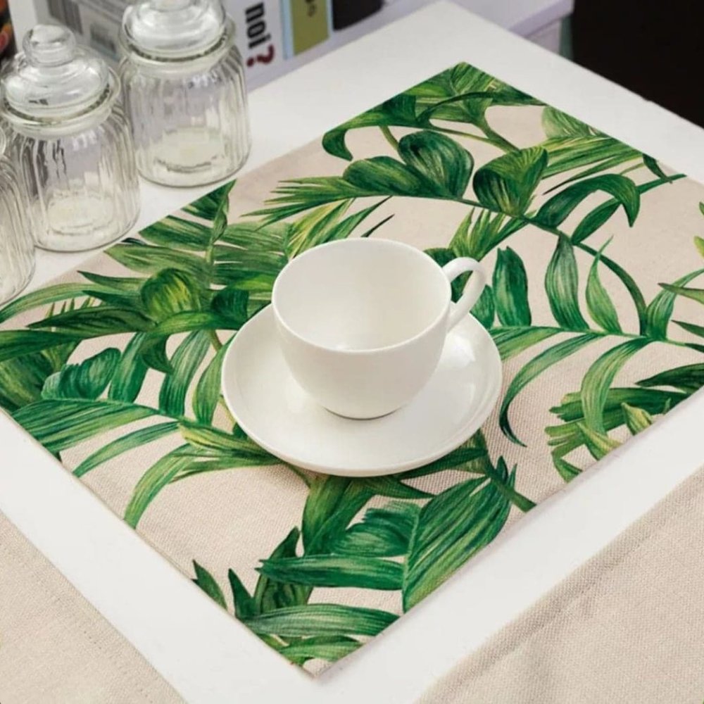 Tropical Palm Green Leaf Print Rectangle Placemats Set of 4